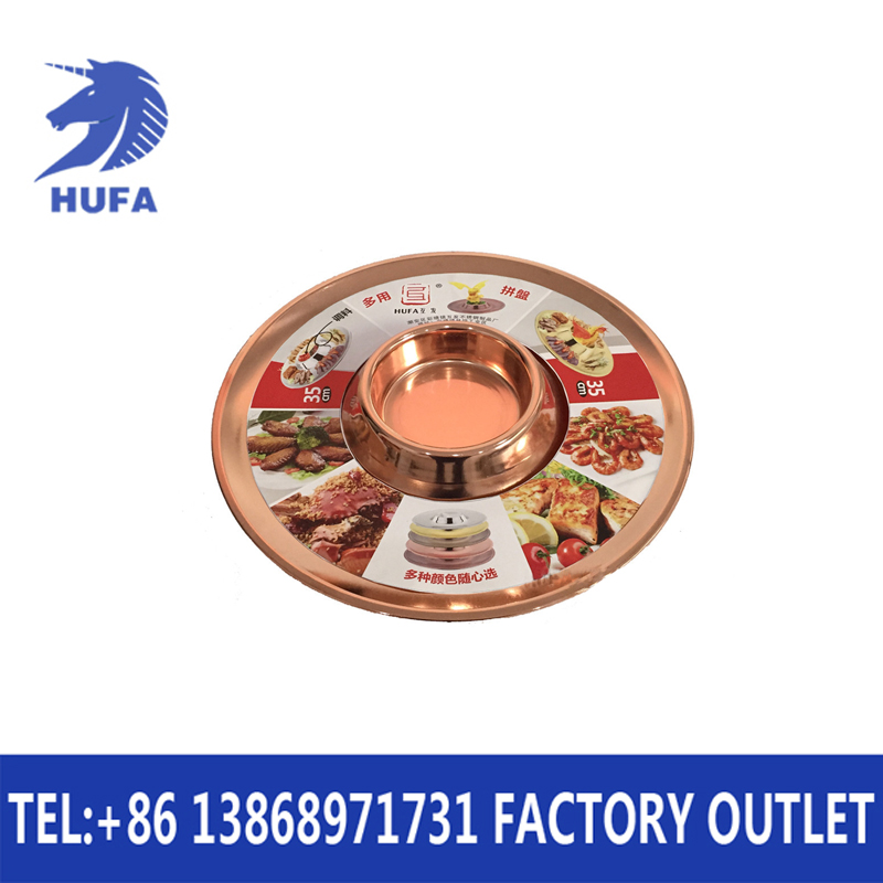 Stainless steel multi-purpose platter, finely polished non-magnetic round mirror plate, gold-plated European-style dinner plate Application Scenario