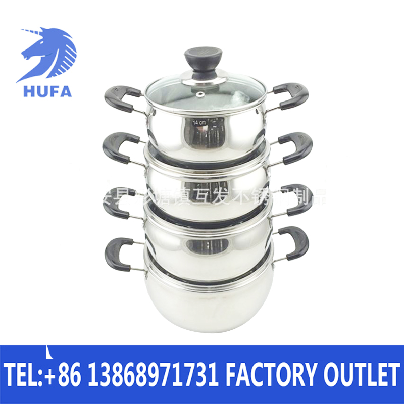 Stainless steel non-magnetic 4-piece set of pearl pot, double-handle single-bottom electric wood handle with glass cover set pot Specification image
