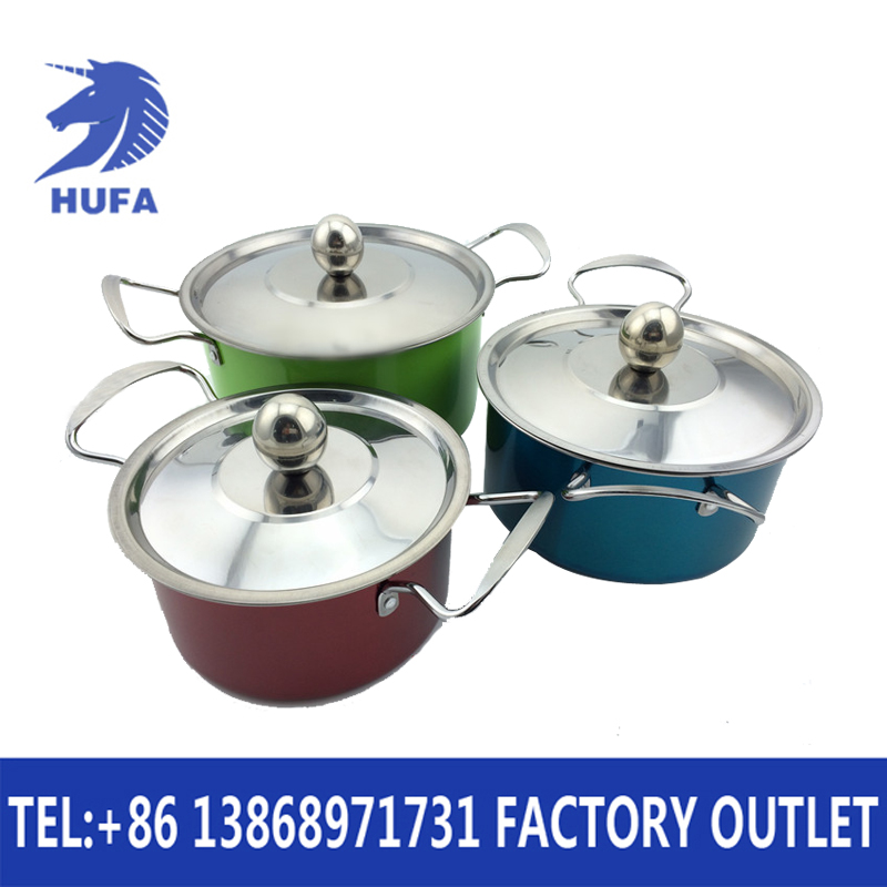 Color three-piece right-angle pot set 16/18/20cm double steel ear soup pot set details Picture