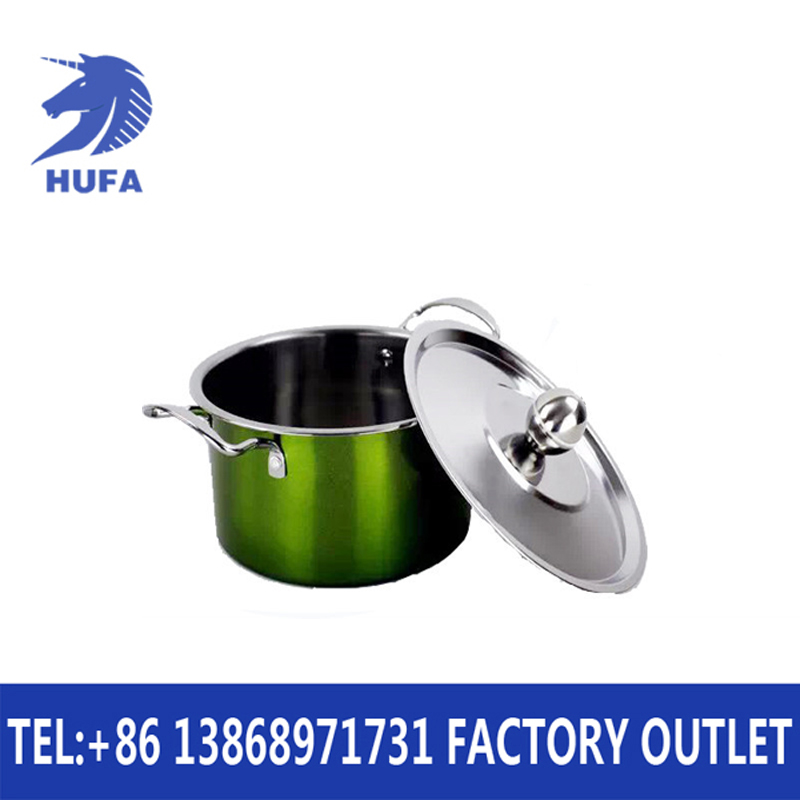 Color three-piece right-angle pot set 16/18/20cm double steel ear soup pot set