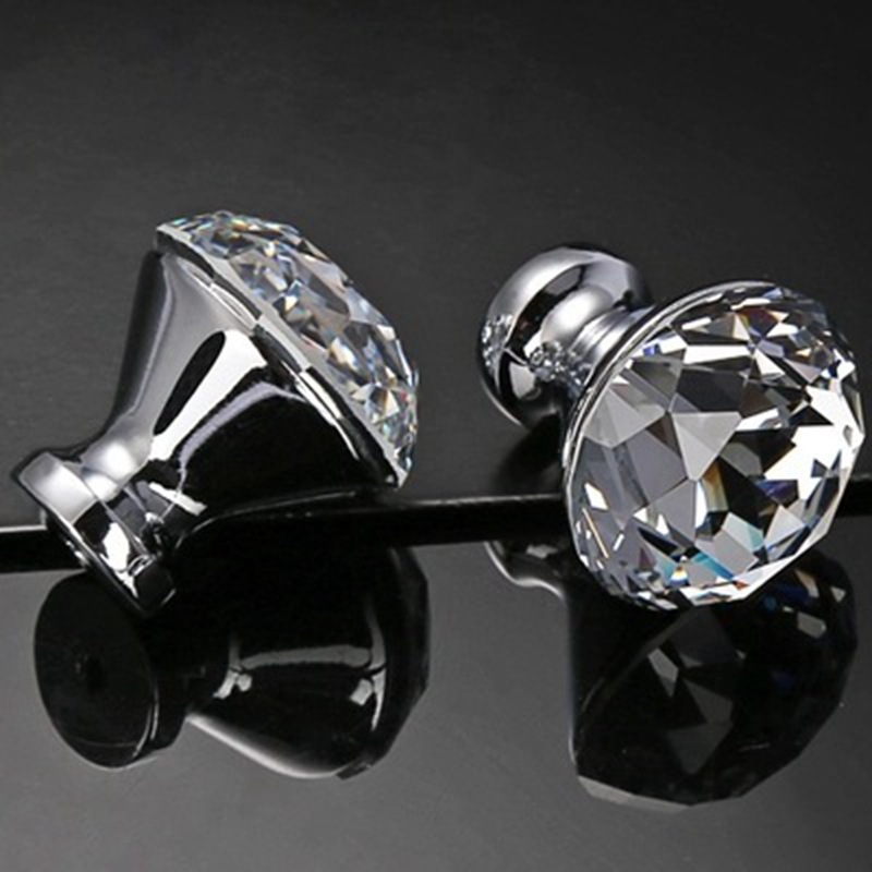 Modern and fashionable crystal glass furniture accessories, single-hole K9 handle, 30mm aluminum alloy handle, gift box, drawer handle details Picture