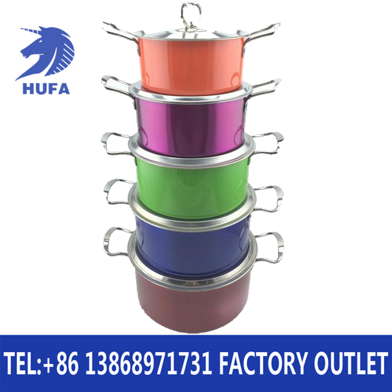 Stainless steel color right-angle set pot, dazzling straight soup pot, five-piece set, five-color soup pot Application Scenario