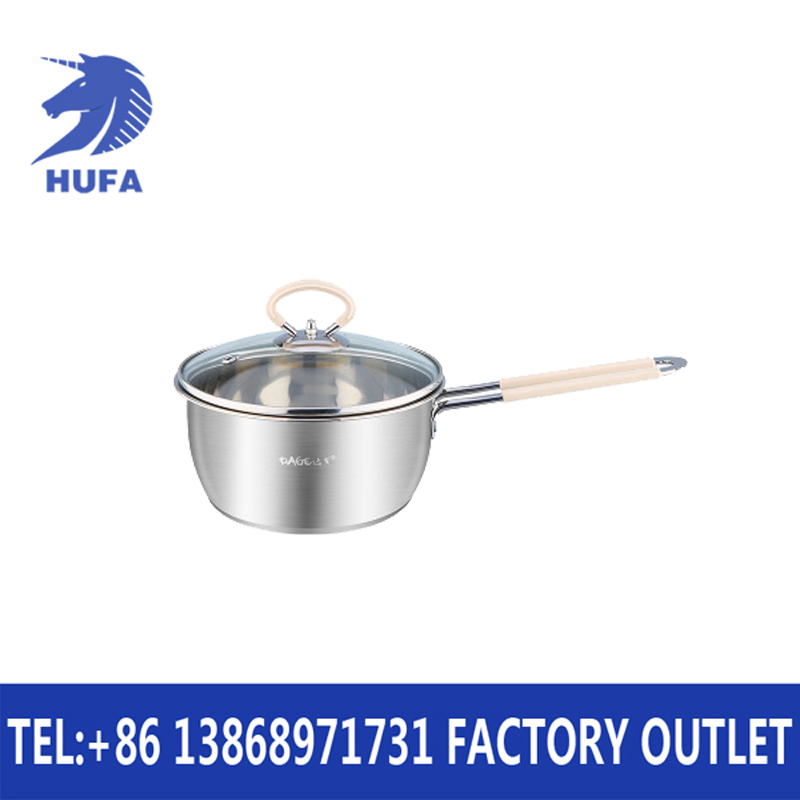Long-handled stainless steel lid bottom soup pot household gas induction cooker pot