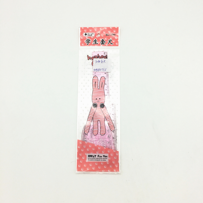 Sunshine Department Store bagged 4-piece student measuring ruler set, including a straight ruler, set square and protractor details Picture