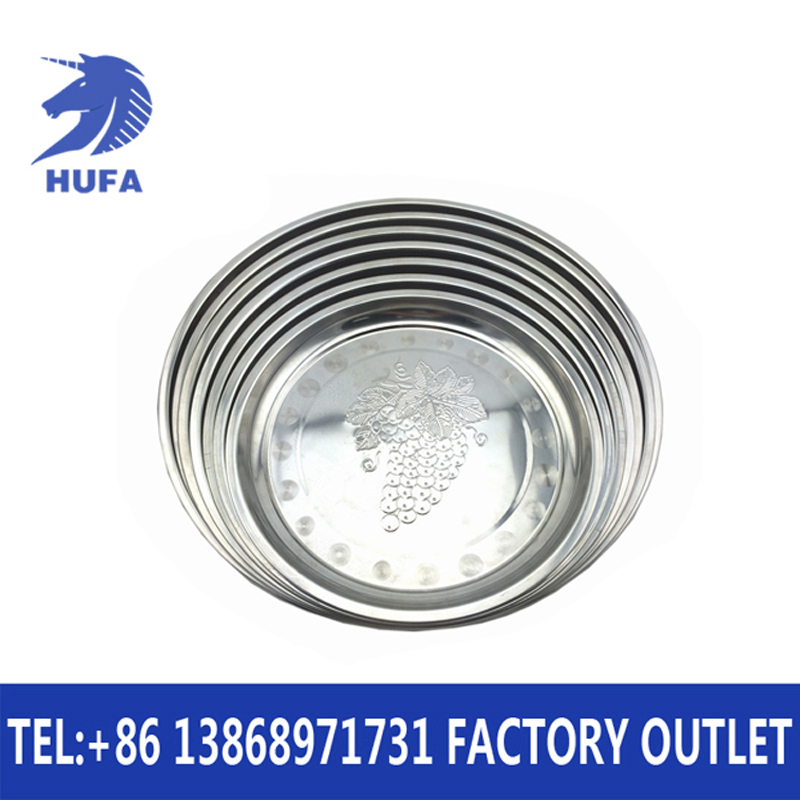 Stainless steel exquisite flower-picking large round grape plate, fruit plate, round plate and vegetable plate Application Scenario
