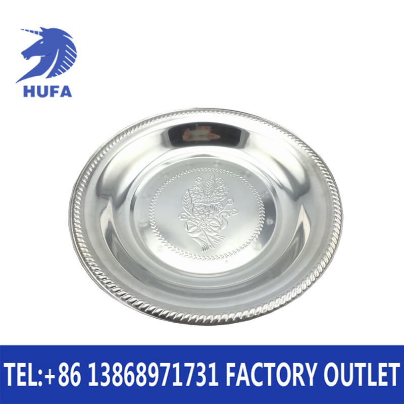 Stainless steel Thai flower plate, exquisite embossed round cherry blossom plate, fruit plate, pattern plate