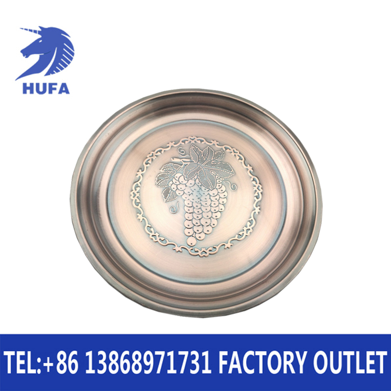 Stainless steel exquisite flower-picking large round grape plate, fruit plate, round plate and vegetable plate
