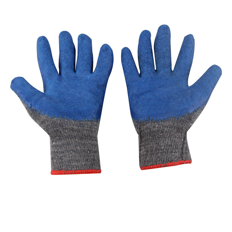 Industrial anti-slip and wear-resistant labor protection gloves, latex flannel impregnated with rubber, wrinkled grey yarn blue gloves Specification image