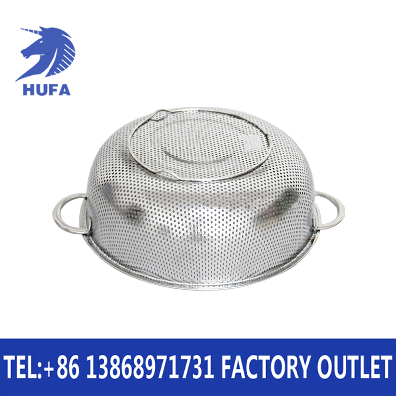 Stainless steel double-ear close-hole multi-purpose basket, rice-washing basket, rice-washing basket, double-ear rice-washing sieve, and vegetable washing basin details Picture