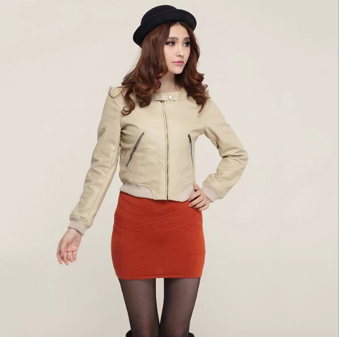 European and American PU leather trendy lapel and zipper short women's leather jacket Specification image
