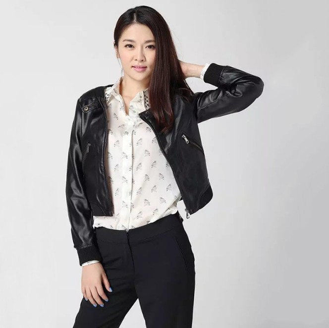 European and American PU leather trendy lapel and zipper short women's leather jacket