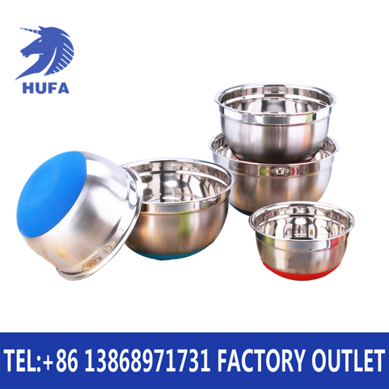 Silicone bottom stainless steel scale color salad bowl details Picture