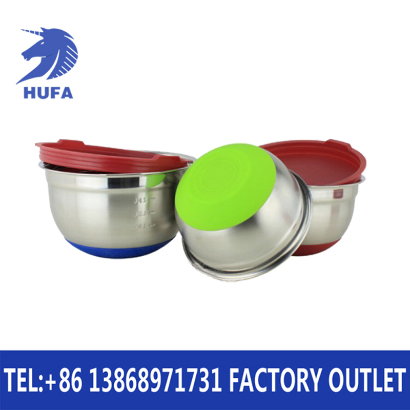 Silicone bottom stainless steel scale color salad bowl Specification image
