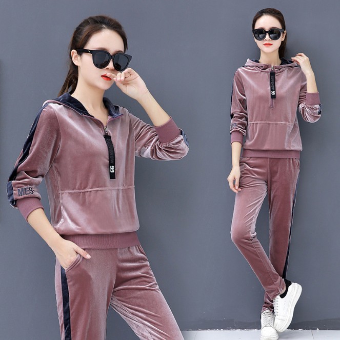 休闲运动服套装女时尚金丝绒卫衣两件套