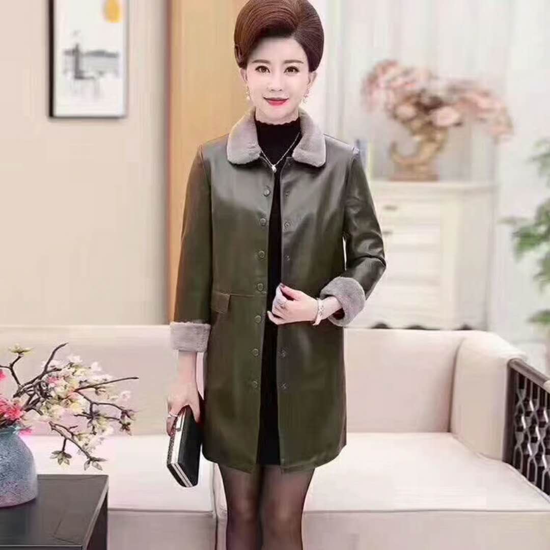 New autumn and winter women's wear Korean-style fur lapel mid-length slim leather jacket for women in PU Specification image