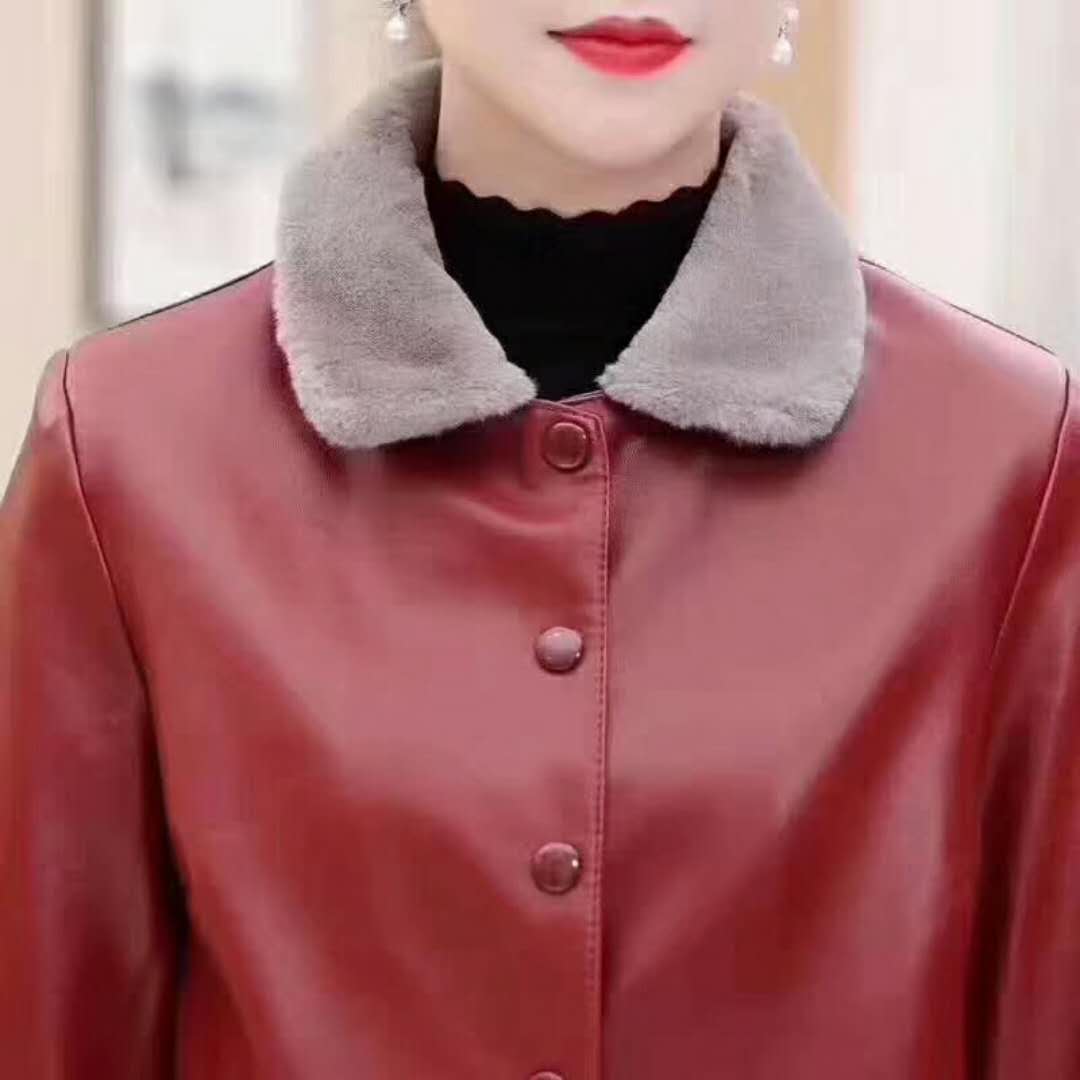 New autumn and winter women's wear Korean-style fur lapel mid-length slim leather jacket for women in PU Application Scenario