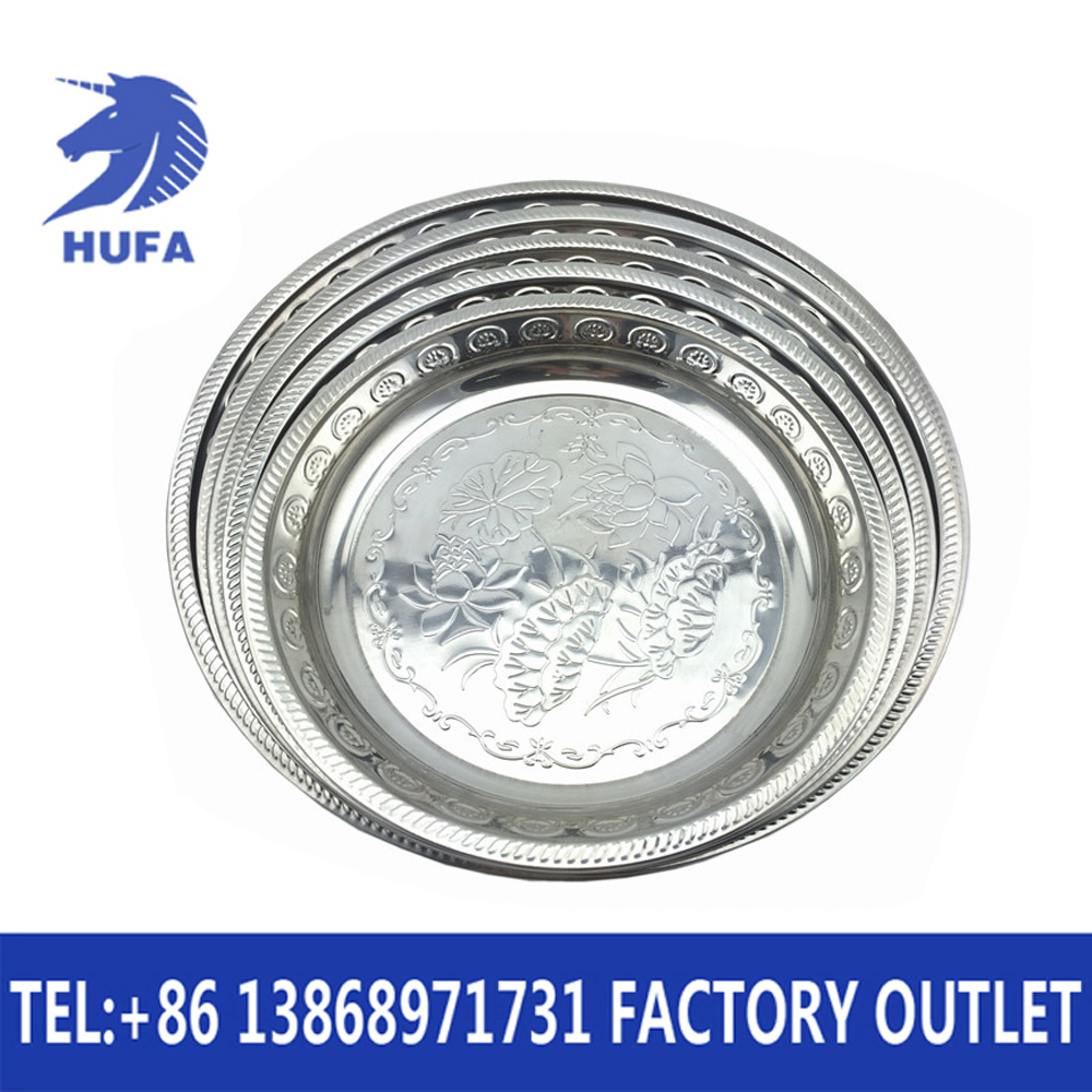 08 thick stainless steel lotus plate, exquisite embossed round plate, embossed electroplated fruit plate Specification image
