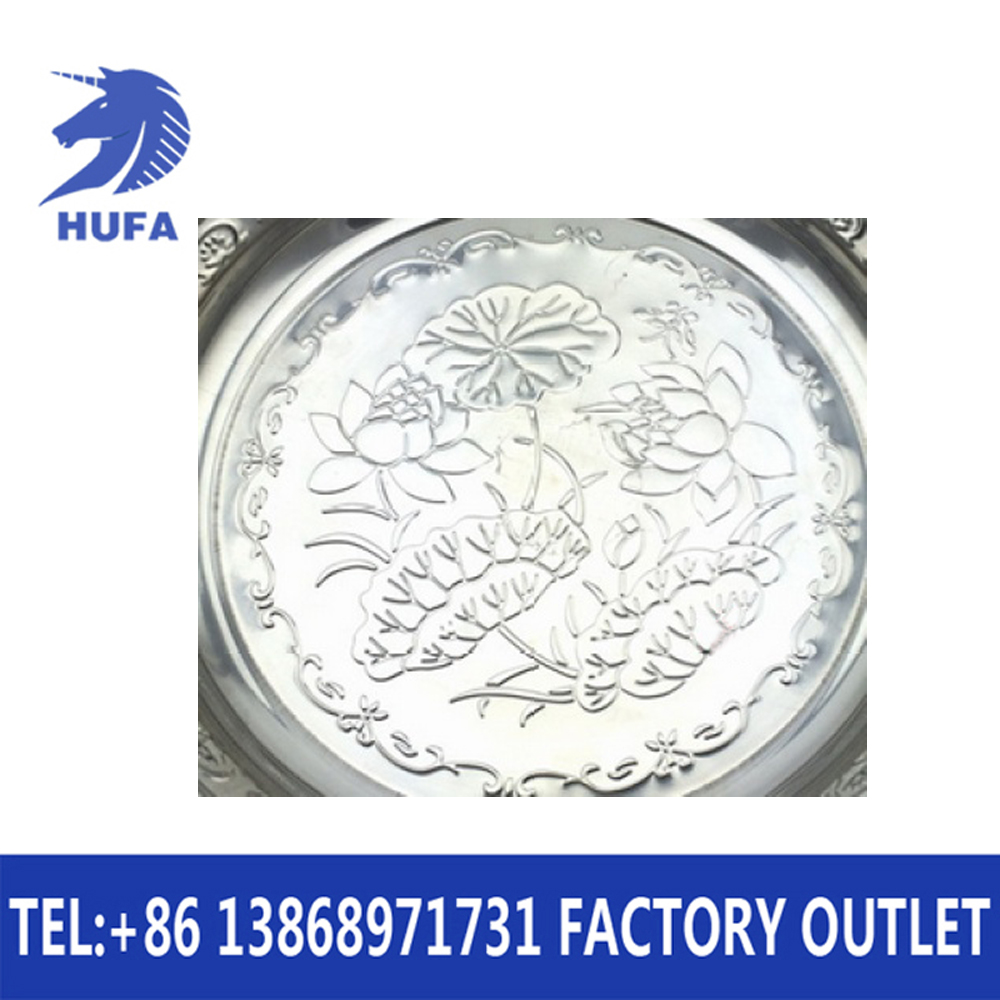 08 thick stainless steel lotus plate, exquisite embossed round plate, embossed electroplated fruit plate details Picture