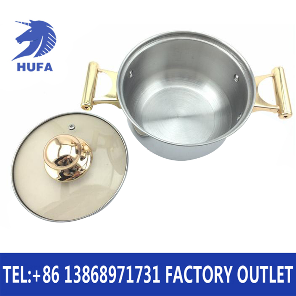 Stainless steel pot with European-style steel handle, twelve-piece set, gold-plated double-bottom soup pot, milk pot and frying pot set.