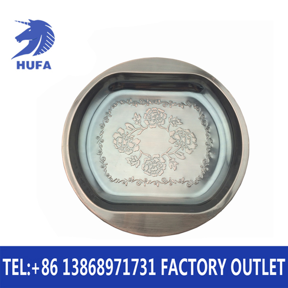 Stainless steel square and round plate, exquisite embossed round plate, embossed electroplated fruit plate, square inside and round outside Specification image