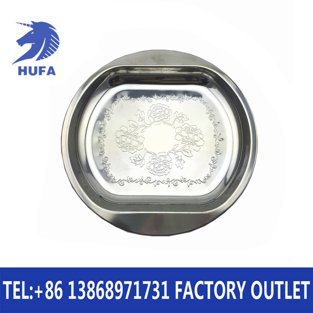 Stainless steel square and round plate, exquisite embossed round plate, embossed electroplated fruit plate, square inside and round outside