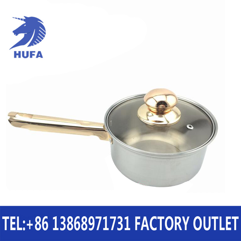 Stainless steel pot with European-style steel handle, twelve-piece set, gold-plated double-bottom soup pot, milk pot and frying pot set. details Picture