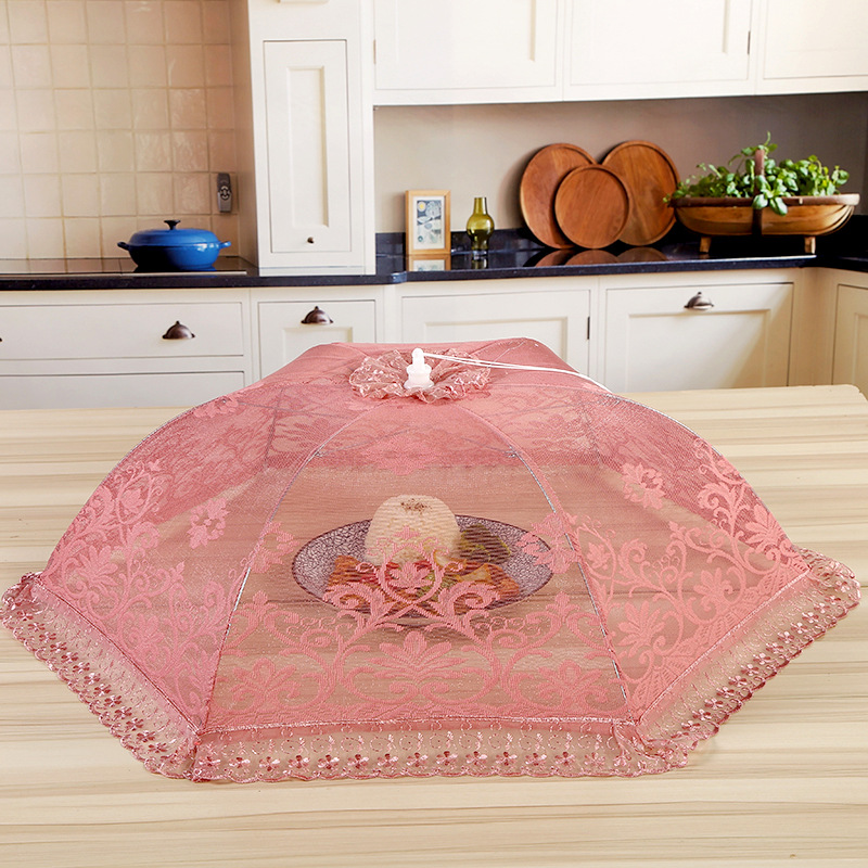 Natural home round breathable cover vegetable cover mesh cloth gold thread food cover dust and fly proof table cover thumbnail