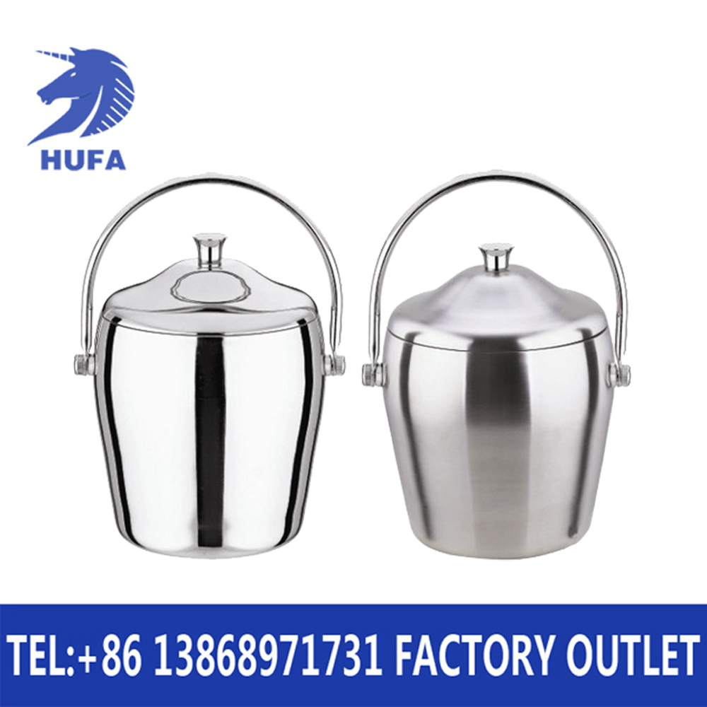 Hotel supplies: Double-layer ice bucket, bright ice granule bucket, sandblasted drum-shaped hand-held ice bucket Specification image