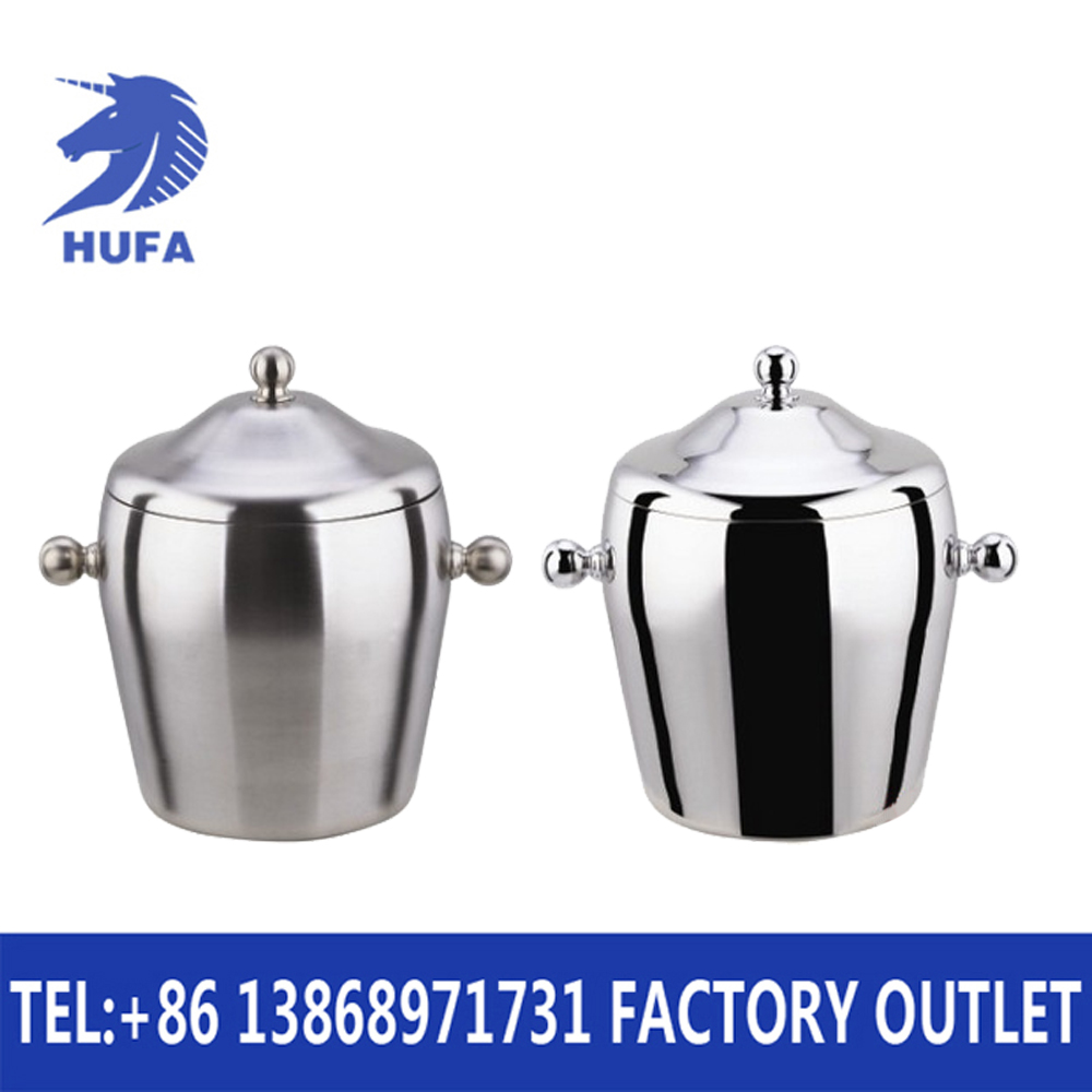 Hotel supplies: Double-layer ice bucket, bright ice granule bucket, sandblasted drum-shaped hand-held ice bucket