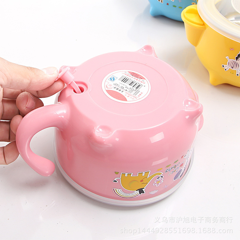 Children's stainless steel waterflood insulation bowl baby tableware cartoon design insulation hot and cold bowl eating rice bowl Application Scenario