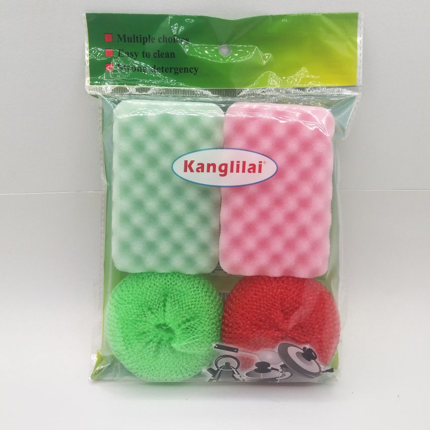 洗锅清洁球套装波浪海绵塑料丝清洁球4PC厨房清洁用品