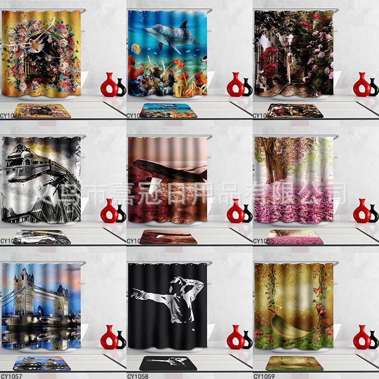 Factory direct sales of 3D digital printed waterproof bath curtains