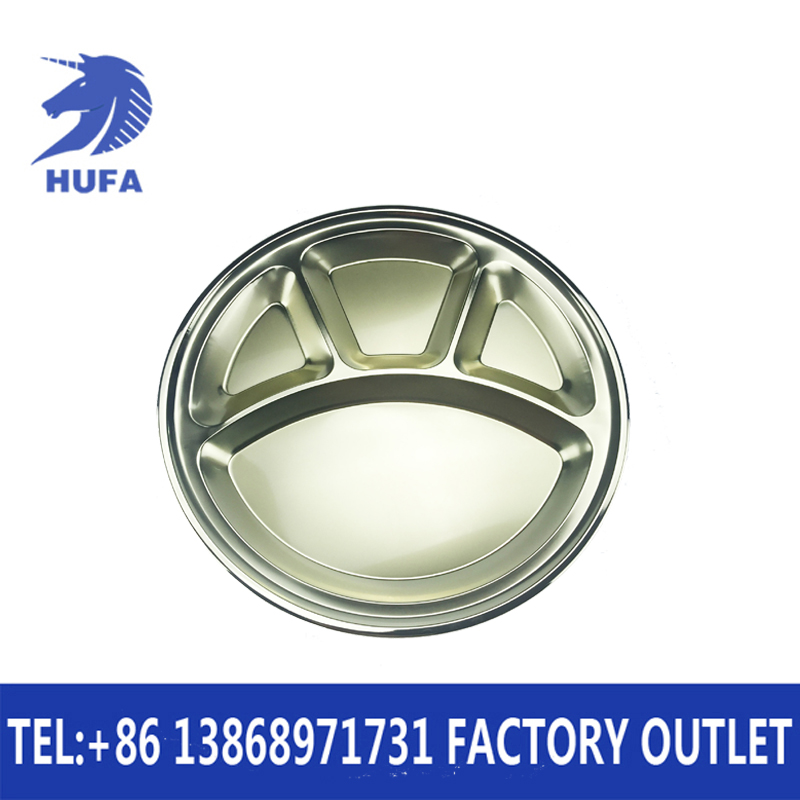 Round stainless steel plates, bear paw plates, four-compartment fast food plates, restaurant and cafeteria plates Specification image