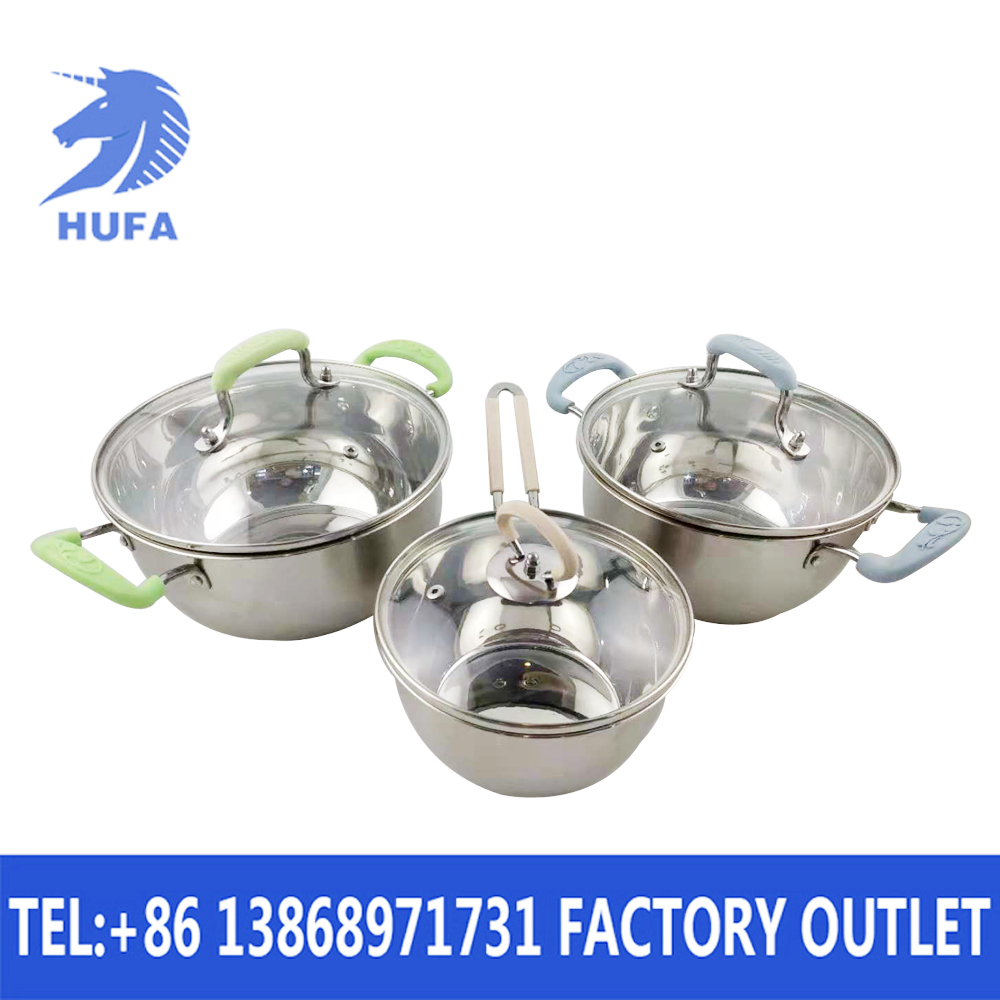 Stainless steel lid three-piece set, soup pot, gas induction cooker, silicone pot, water boiling pot, soup cooking pot, small stew pot details Picture