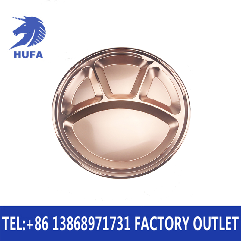 Round stainless steel plates, bear paw plates, four-compartment fast food plates, restaurant and cafeteria plates