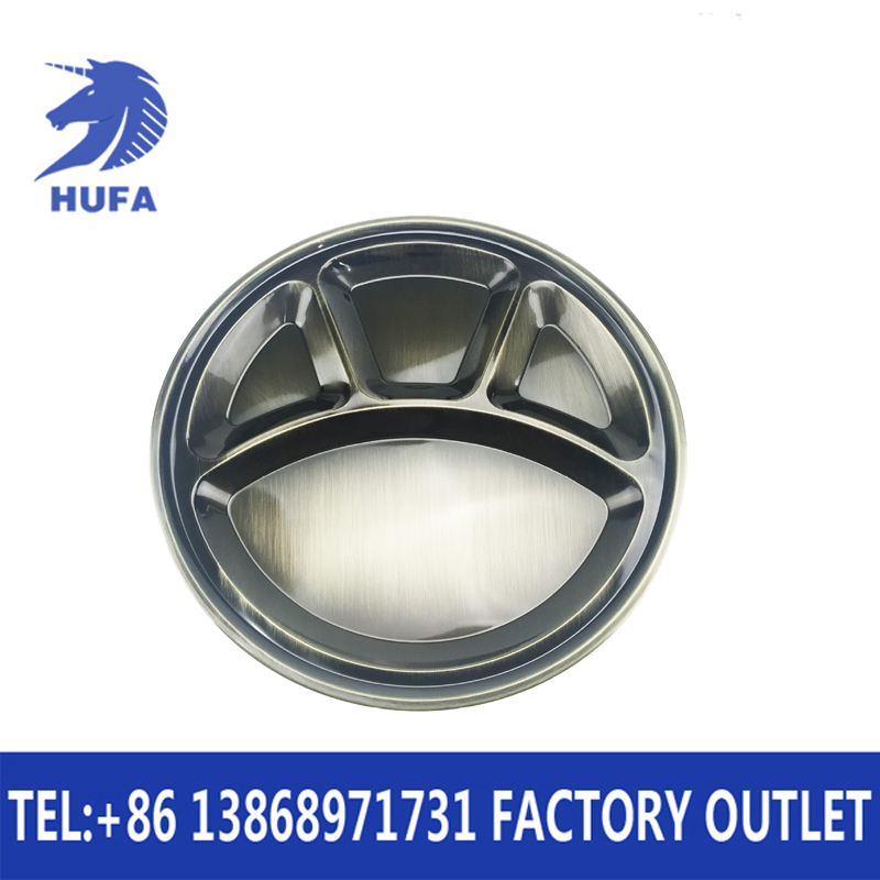 Round stainless steel plates, bear paw plates, four-compartment fast food plates, restaurant and cafeteria plates Application Scenario