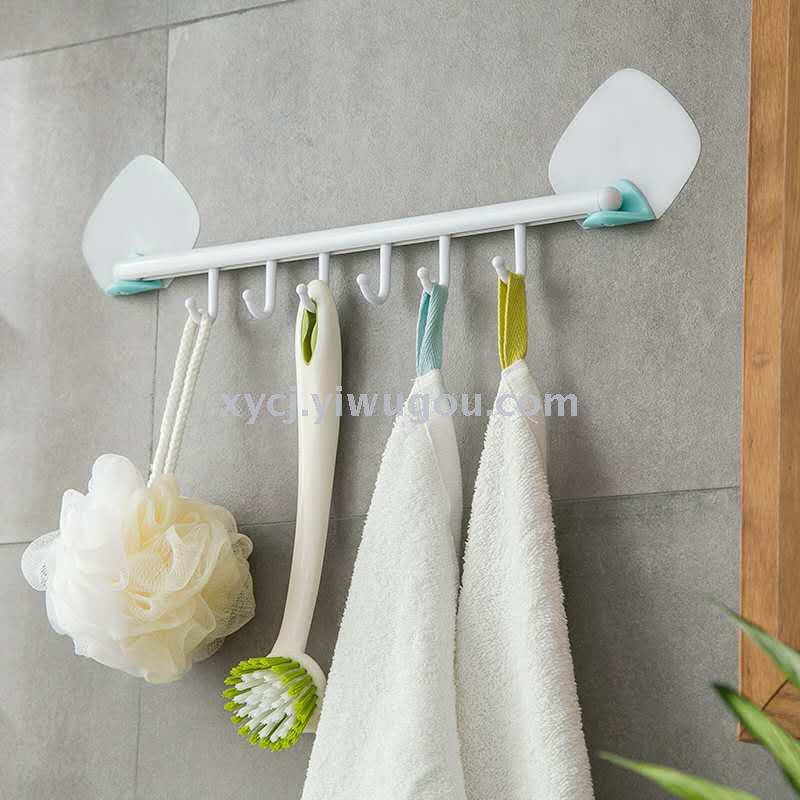 Creative new seamless six-link hook, wall-mounted 6-link row hook, kitchen and bathroom rotatable 6-link mobile hook details Picture