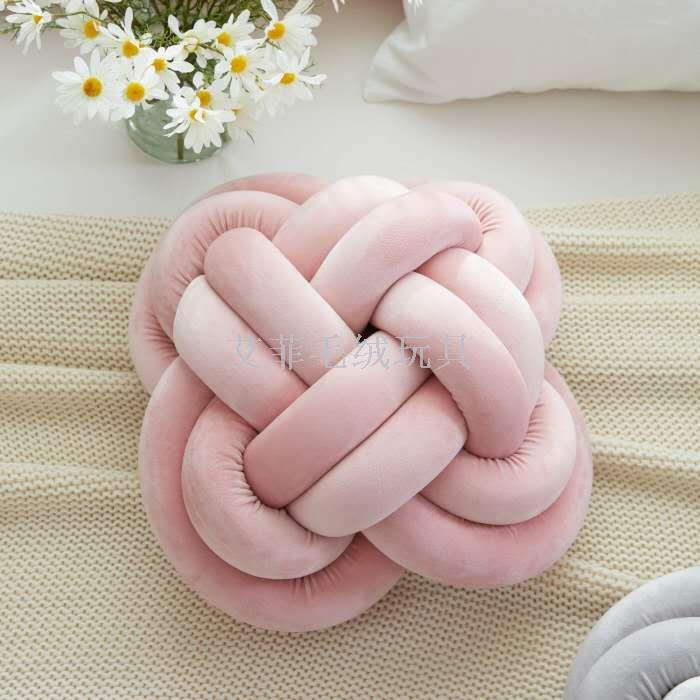 ins explosivo estilo KNOT bola flor tipo nudo cojín cuadrado hecho a mano tejido hogar decoración peluche Specification image