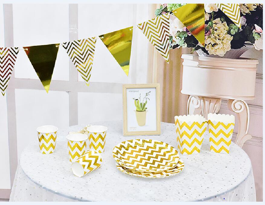 澜菲婚房儿童房生日派对装扮用品波浪拉旗金色银色三角旗装饰彩旗