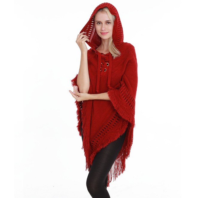 European and American style hooded solid color plus-size women's top, fashionable shawl smock, versatile cape Specification image