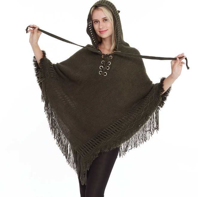 European and American style hooded solid color plus-size women's top, fashionable shawl smock, versatile cape