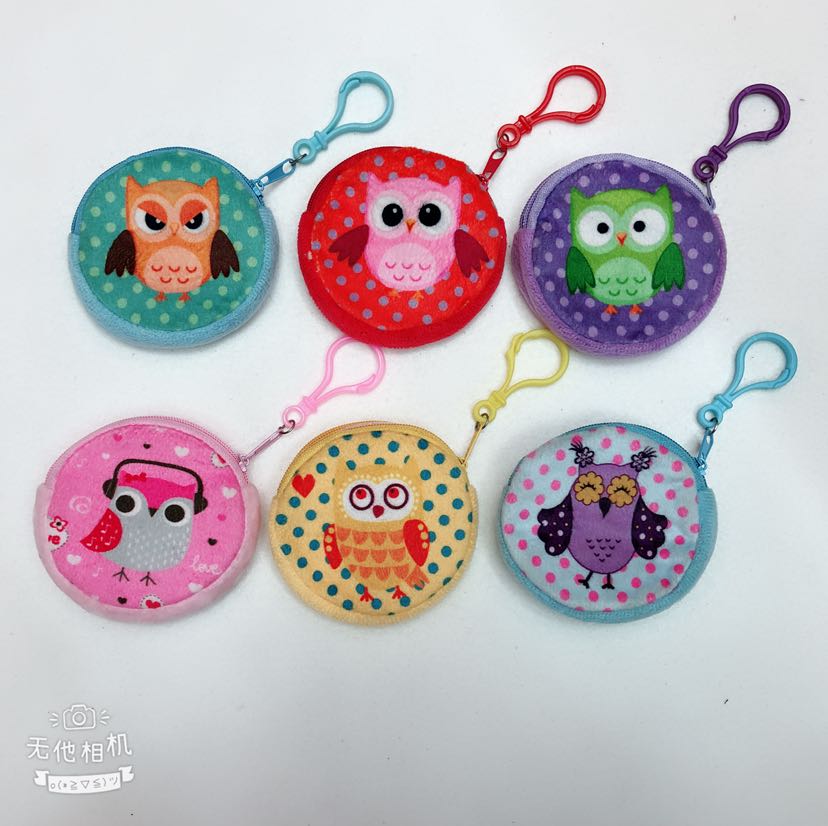 Plush toys, plush wallets, coin purses, 8cm printed owl coin purses, key bags, wallets Specification drawing