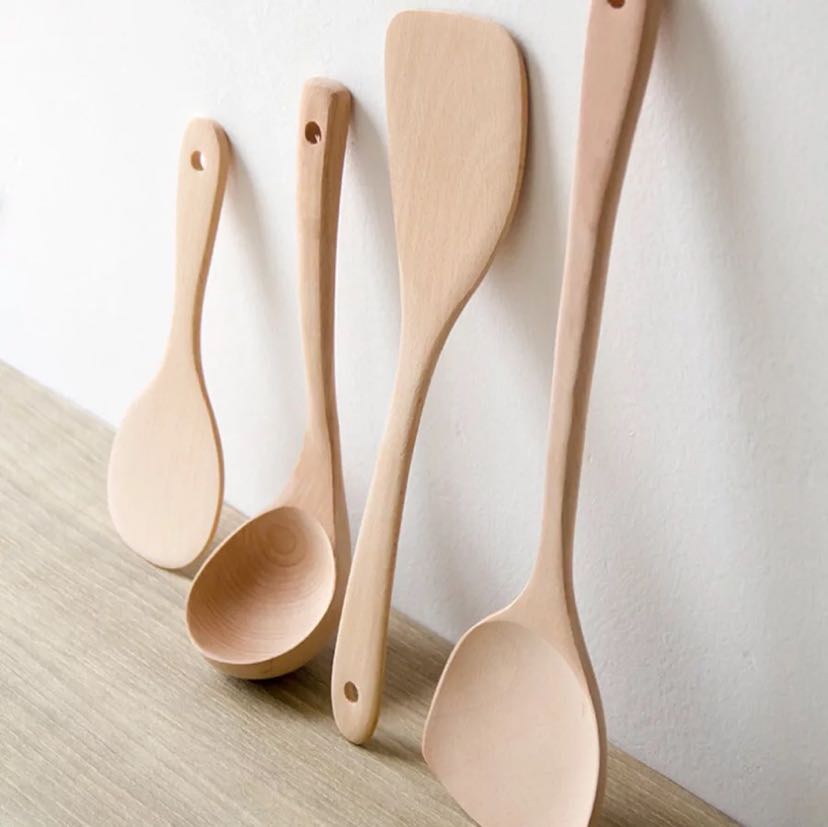 Spatula set, natural imported, unpainted and unwaxed beech wood, household long-handled spatula, large soup spoon, rice spoon, square spatula Specification image