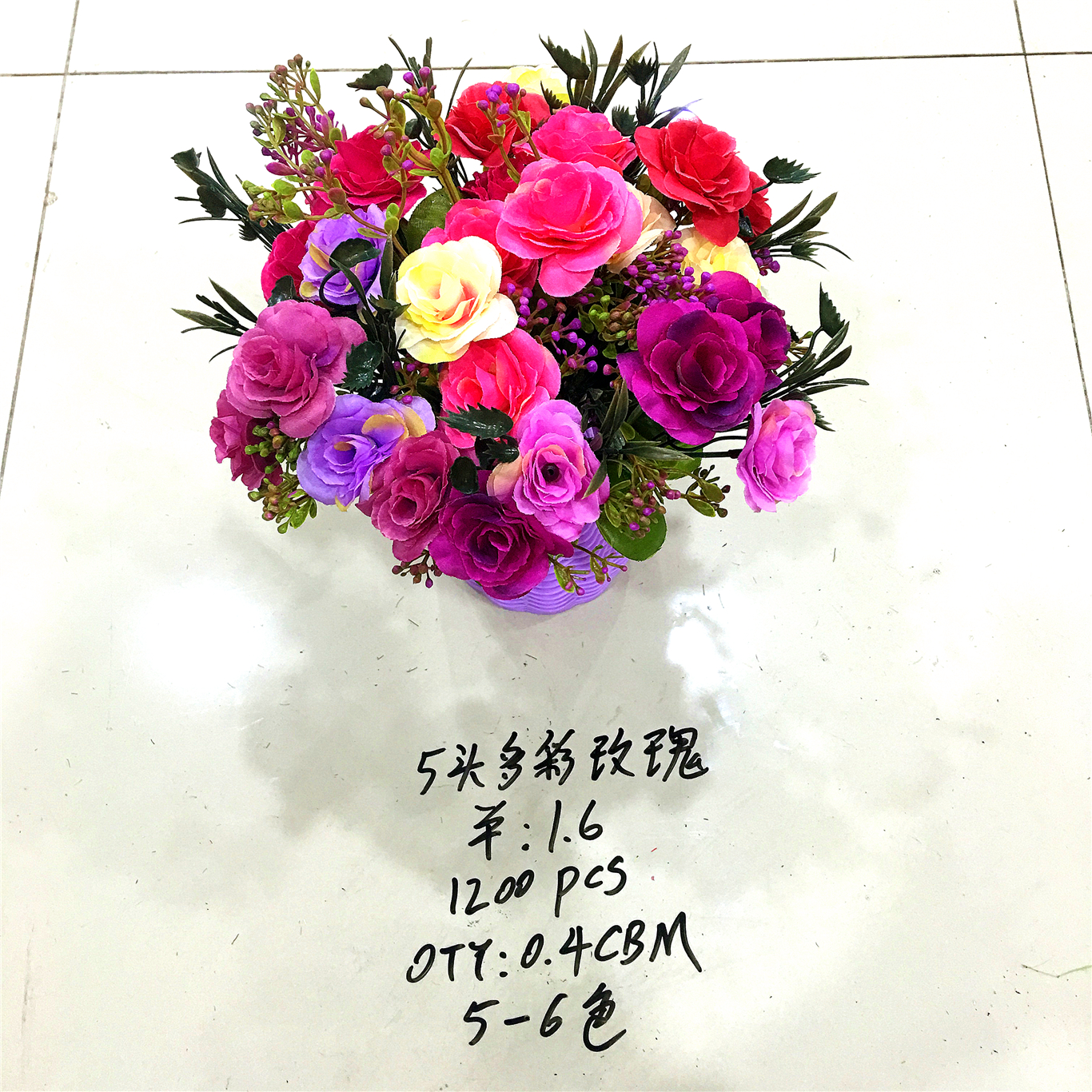 Five colorful rose artificial flowers