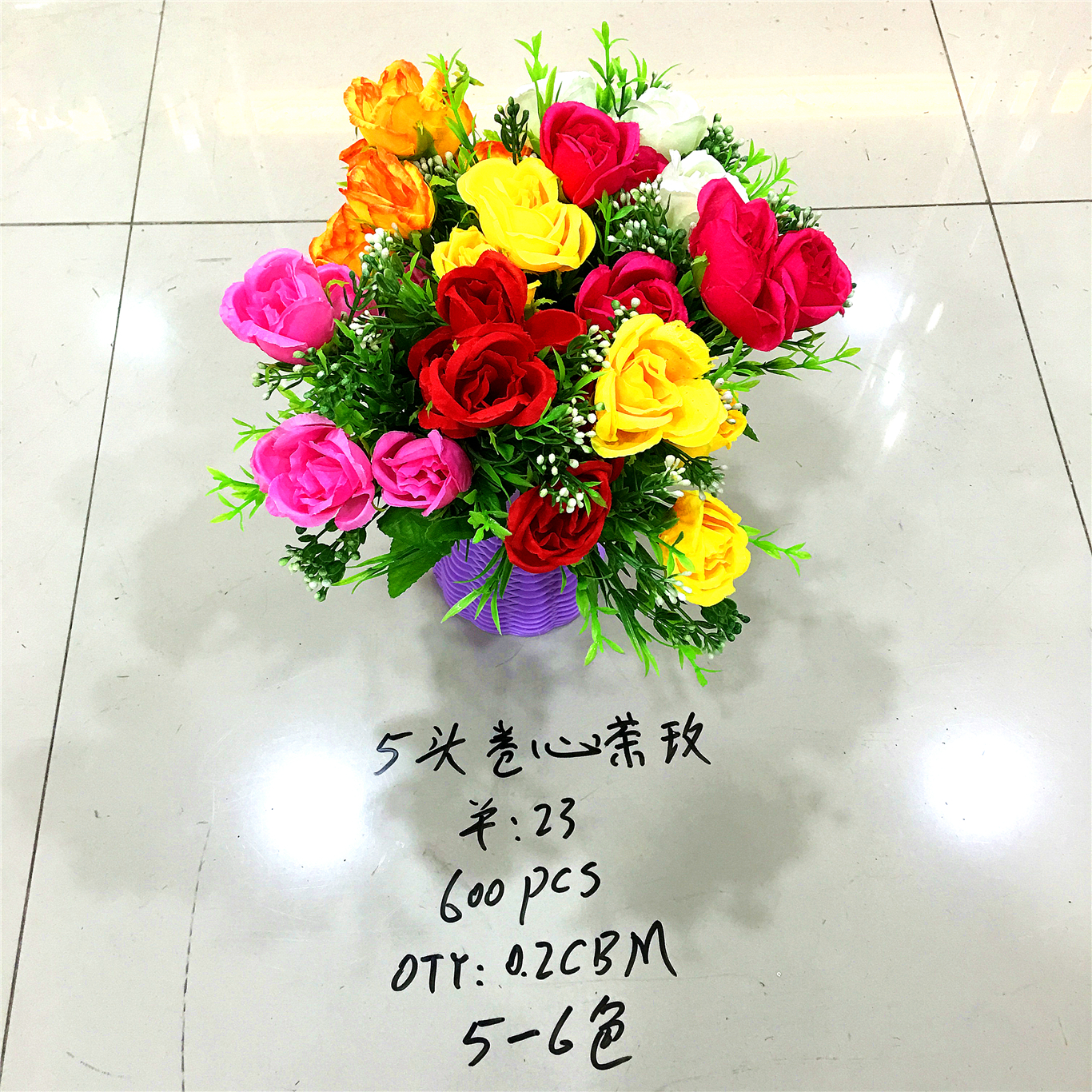 5-head curly heart tea rose artificial flower
