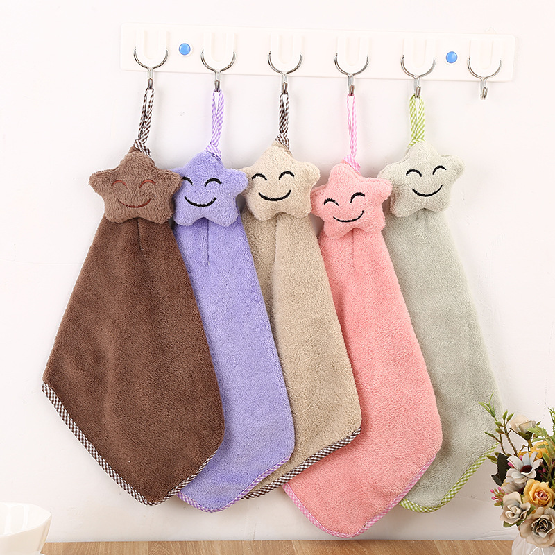 【LOVELY HOME】【 Chi Jia 】 Coral Velvet Hand Towel Cartoon Kitchen Cleaning Towel Dishwashing Towel Household Hanging Hand Towel Star Little Rag