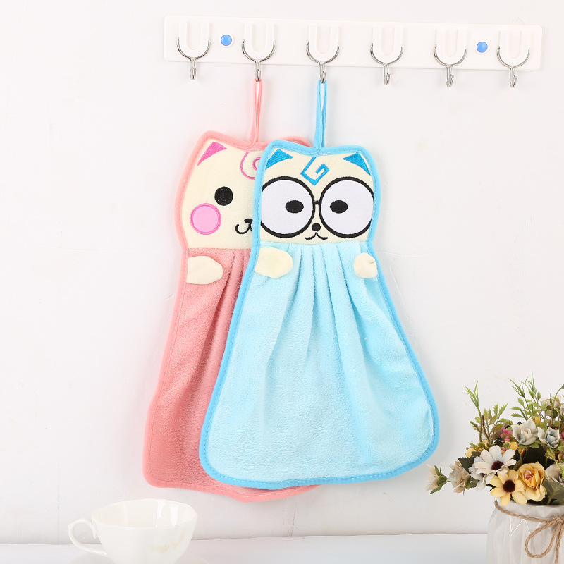 Big eye hand towel coral wool hand towel cartoon hand towel household kitchen hand towel children's towel