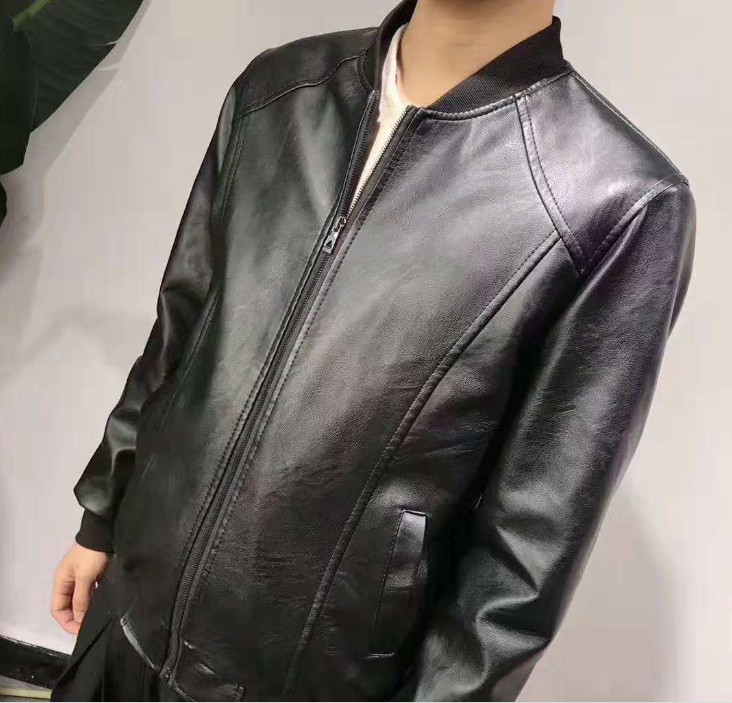 Autumn and winter men's PU leather jacket with cotton lining and thickened baseball collar, short jacket for men
