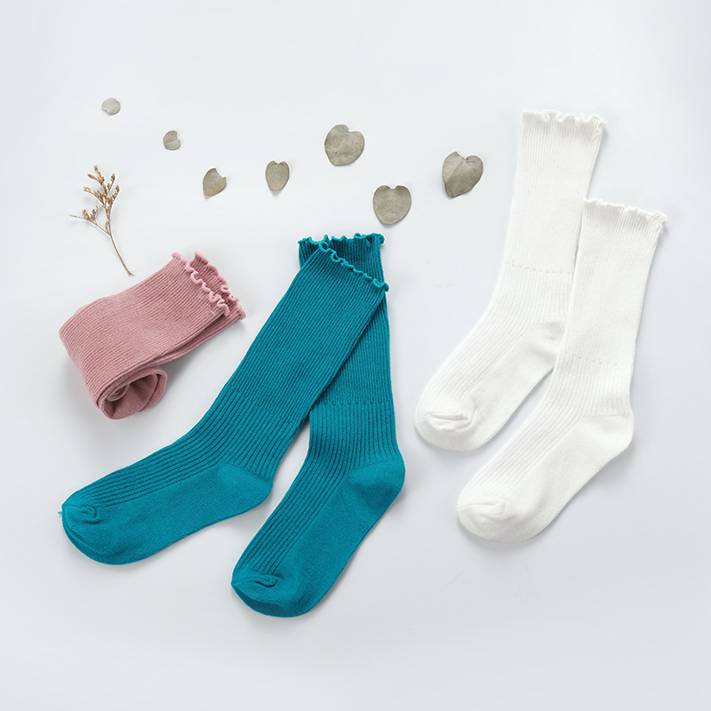Baby socks, solid-color cotton socks for spring, autumn and winter, loose mouth, black fungus edge, boneless, anti-slip, newborn baby socks Specification image