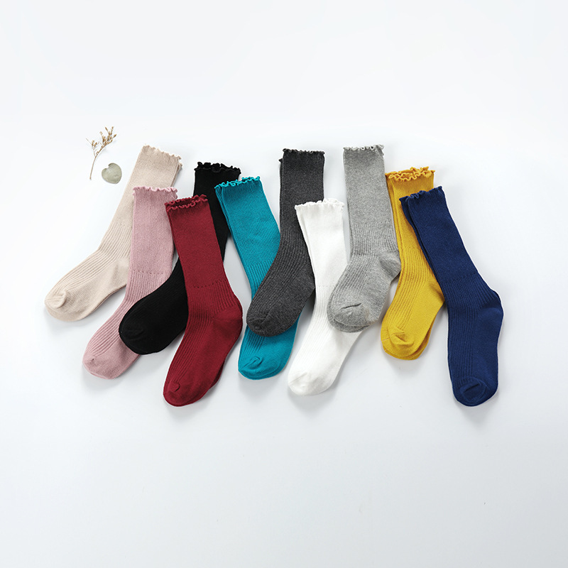 Baby socks, solid-color cotton socks for spring, autumn and winter, loose mouth, black fungus edge, boneless, anti-slip, newborn baby socks details Picture